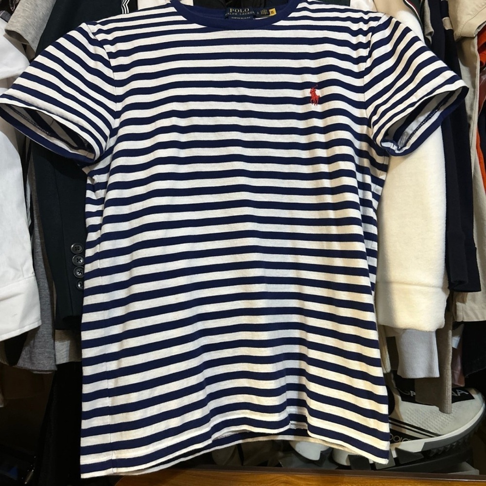 Ralph Lauren Navy and White Striped T-Shirt